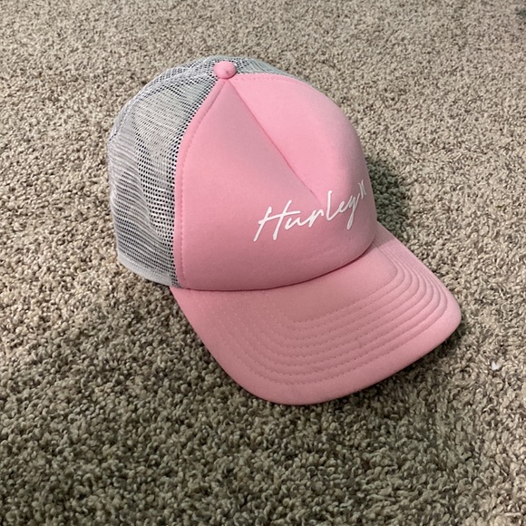 pink Hurley adjustable snap back hat with a mesh back. small stain on the bottom - Picture 3 of 5